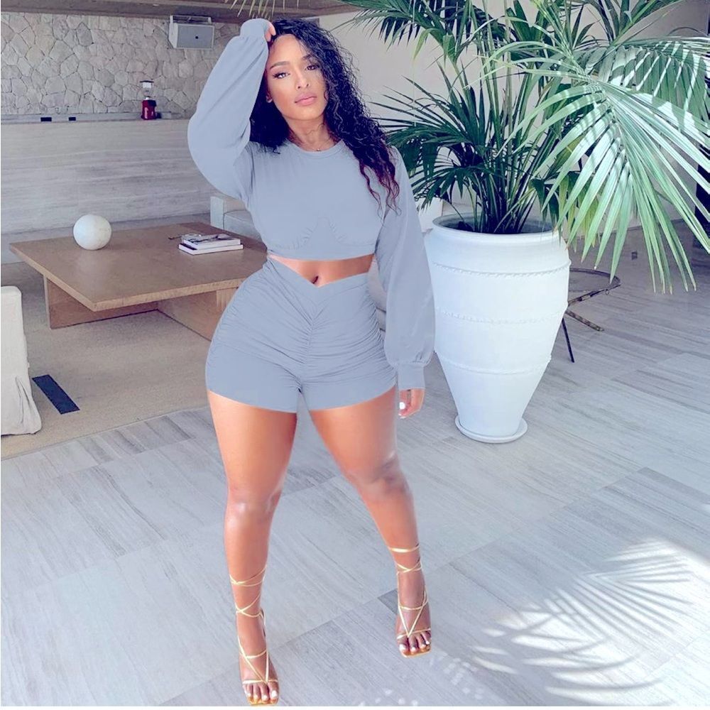 Two piece set- shorts and long sleeve crop top​